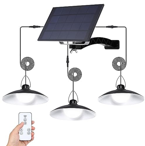 SERBASIC Solar Hängelampen für Außen Innen,3 Kopf Solar Pendelleuchte mit Fernbedienung,IP65 Wasserdicht Solarlampen für Außen Hängend Dimmbar Timer für Garten Balkon Terrassen Pavillon Garage,Weiß