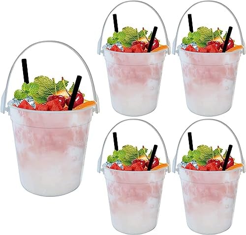 Confezione da 5 secchi da cocktail in per bevande qualsiasi cosa tranne una tazza, per feste, ciotole da punch riutilizzabili da 32 once, secchiello per il ghiaccio da 1 litro, (White, One Size)
