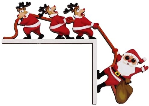 GEBETTER Türrahmen Weihnachtsdeko mit Klebeband Weihnachten Elch Weihnachtsmann Creative Türecke Dekoration aus Holz Geschenke Türdeko für Wände Türen und Fenster Weihnachtsecktürrahmen Deko (C)