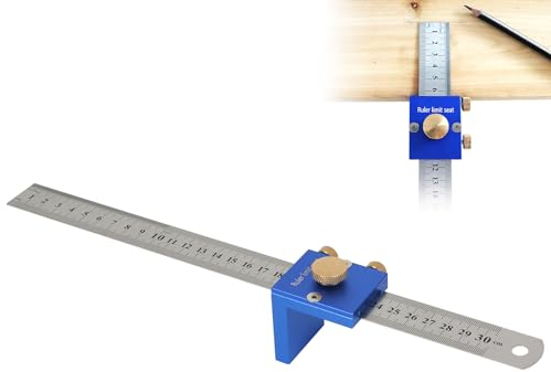Streichmaß Anschlaglineal,kyaoayo Metall Lineal mit Anschlag 30CM Anreiss-Werkzeug mit Messskala in INCH CM Tischler Streichmass Kohlenstoffstahl Streichmass Holzbearbeitung,Heimwerken TRGD-MLKJ-01
