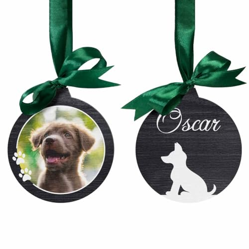 Personalisierte Weihnachtskugel Hund mit eigenem Foto - individuellen Weihnachtsanhänger aus Holz gestalten - Baumschmuck für Dein Haustier - Holzanhänger Pfoten Motiv