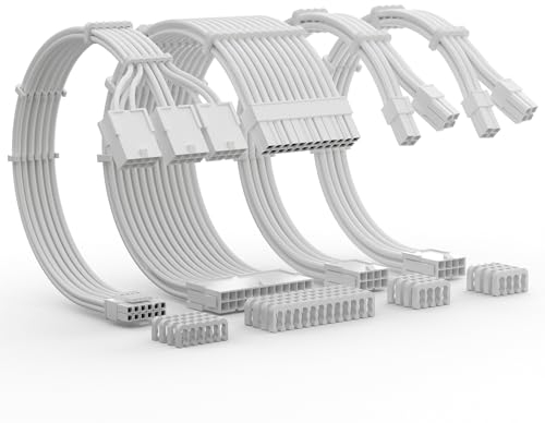 AsiaHorse Kit de cables con funda PCIE5.0 12VHPWR Cable de extensión de 16Pin(12+4) a 3*8Pin PCIE/24Pin ATX/2*(4+4)Pin EPS Cable con funda para PC compatible con 3090Ti y RTX 4000 Series,30cm, Blanco