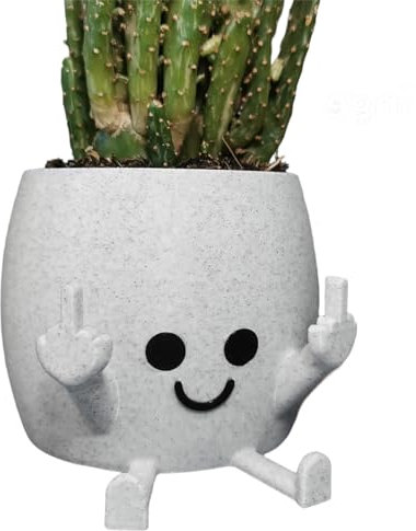 CERAVI Smiling Plant Pot with Middle Fingers Up, 3 Small Middle Finger Happy Pot Funny Succulents Planter, Office Indoor Plants Pot Decor Unique Housewarming Gift for Plant Lovers (A)