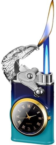 2024 Neues winddichtes Butan-Fackelfeuerzeug mit Vintage-Zifferblatt, verstellbares Doppelflammen-Feuerzeug mit Uhr, aufblasbares Metallfeuerzeug for Kerzen-BBQ-Camping, Geschenk for Männer (Butan nic