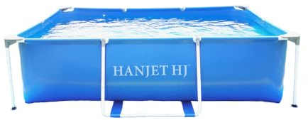 Hanjet Rahmenpool Steel Frame Pool PE Schwimmbecken Aufstellpool Gartenpool umweltfreundlich Sommer Swimingpool Stahlrahmenpool Planschbecken für Außenbereich Hinterhof, eckig, Blau (110x110x35cm)