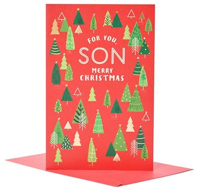 UK Greetings | Christmas Card for Son | Christmas Trees Design | Xmas Presents |Greeting Card | Him/Boys/Men | With Envelope | 22.9 x 14.9 cm