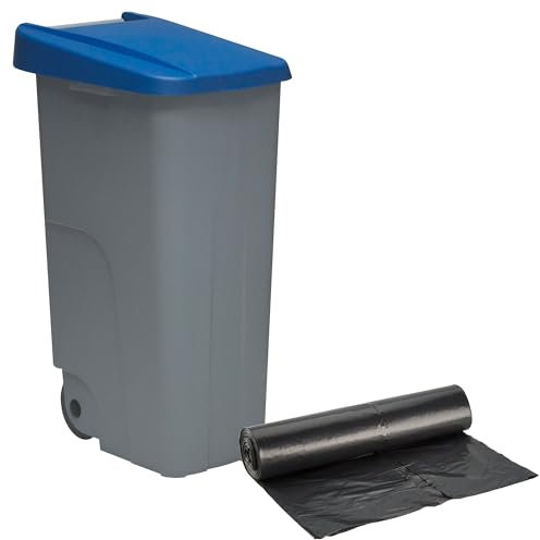 WELL HOME - Contenedor Cerrado 110L Azul H.88cm + Rollo 10 bolsas de basura 120L