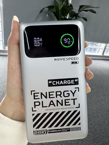MOVE SPEED Laptop Powerbank 145W, 25000mAh Tragbares Ladegerät, USB-C 3-Port PD 3.0, LED-Digitalanzeige, Externer Akku für MacBook, Laptop, iPhone, Samsung, iPad, AirPods