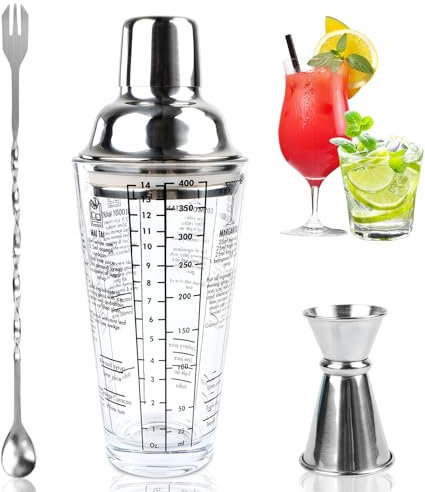 Coctelera de cóctel de 400 ml, juego de batidora de cristal Coctail, con vaso medidor y cuchara de bar, mezclador de bebidas mixtas, juego de barman profesional, accesorios para cócteles, medidas de