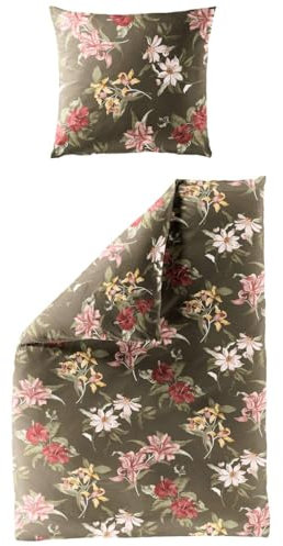 JACK by Bierbaum Biber Bettwäsche 2 TLG. 135x200cm Blütentraum Oliv Grün Rosa Rosé Mais