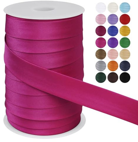LEREATI Schrägband 25mm x 50m, Einfassband zum Nähen Doppelt Gefaltetes Stoffband aus Polyester Hemming Tape Satin, Nahtband zum Nähen Basteln Dekorationen DIY Handwerk (Rosenrot)