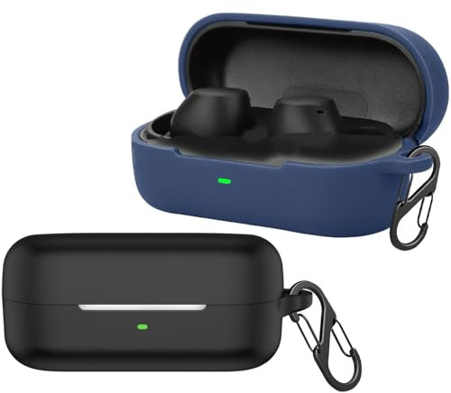 [2-Pack] easyBee Funda Compatible con Sony WF-C510 Earbuds [con 2 mosquetones], funda de silicona líquida ultrafina, resistente a los golpes, funda para auriculares Bluetooth, color negro y azul