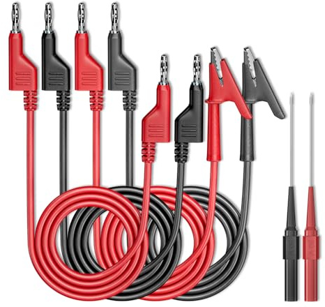 Cleqee Messleitungen Kit 4mm Bananenstecker 6 Stück Rot&Schwarz | Krokodilklemmen Elektrisches Kabel, Bananenstecker zu Bananenstecker, Testdrähte mit Drahtstichproben für Elektrische Prüfung