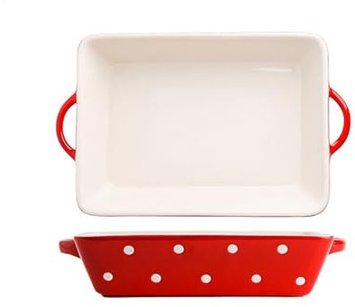 XAoSCd Lasagna Pans Double Ear Baked Rice Baking Dish Underglaze Ceramic Tableware Rectangular Polka Dot Vegetable Dish Microwave Ovenware Lasagne Dish,2000ml