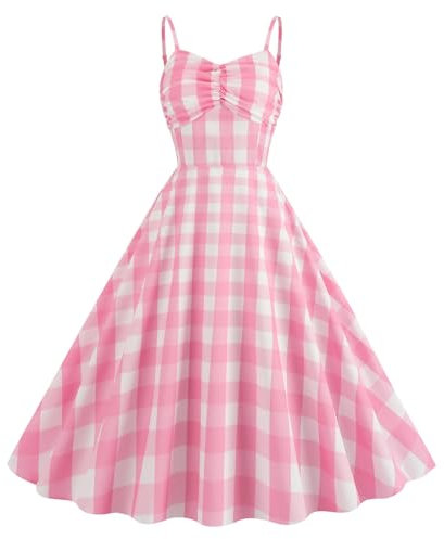 Gonna a Ruota Scozzese con Bretelle da Donna - Rosa - XXL