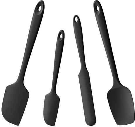 Doosu Silicone Spatula Scrapers Set of 4, 315℃ Heat Resistant Food Grade Rubber Baking Cooking Spoon Spatula Non-Stick Kitchen Utensils for Mixing Scraping Stirring Serving Folding (Black)
