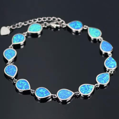 Hawaiiar Blauer Feueropal-Wassertropfen 925er Silberarmband für Frauen und Mädchen-Blau