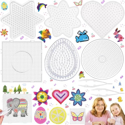 Liekadijiae 8 Stück Bügelperlen Vorlagen,Steckperlen Platte,Bügelperlen Formen in Vielen Formen,Für Bügel Perlen Mit Durchmesser 5 mm,kreativer Bastelspaß für Groß Und Klein