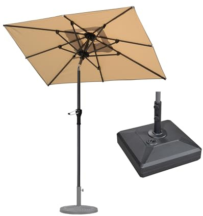 PURPLE LEAF 180 × 120 cm Sonnenschirm mit Schirmständer UV-Schutz, Beige | Aluguss-Griff, Marktschirm 8 stabile Stahlrippen, Farbechtes Polyester, Knickfunktion, Robustes Aluminium, Rostfreies Gestell