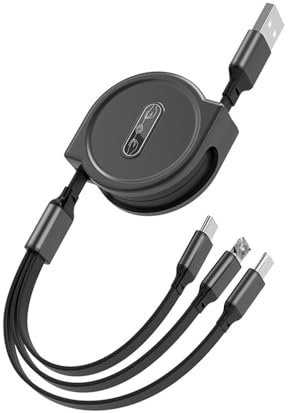 Câble Multi USB Rétractable 3 en 1, Cable Multi Chargeur USB Rapide 5V/2A, Multi Embout avec USB C, Micro, USB Universel pour Phones 16/15/14/13/12/11