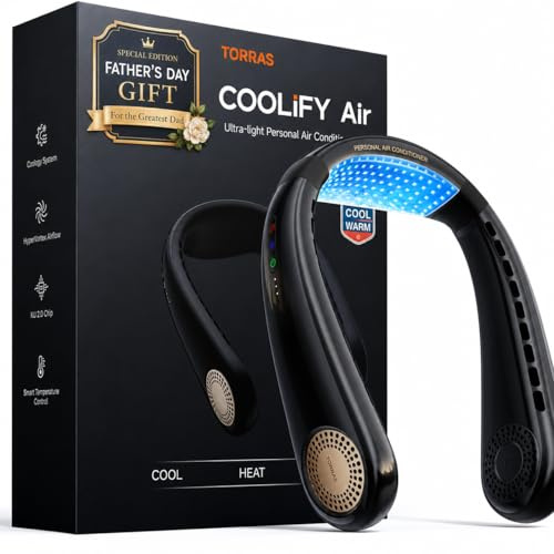 TORRAS COOLiFY - Ventilador de cuello de aire acondicionado, flujo de aire 3D, ventilador portátil ligero recargable, ventilador de refrigeración personal esencial para viajes, trabajo, viajes