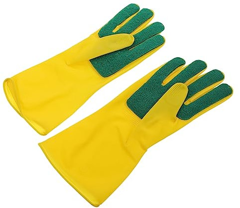 EXQUIMEUBLE 1Par Guantes de Látex para Platos y Limpieza Impermeables y Resistentes al Aceite Talla con Esponja Limpiadora para Cocina y Múltiples Domésticos