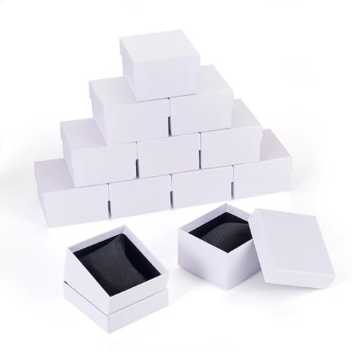 Craftdady 12 x Geschenk-Box aus Karton mit Kissen, rechteckig, Schmuckverpackung, Aufbewahrungsboxen für Uhren, Armreifen, Armbänder, Halsketten, Displays, Weiß