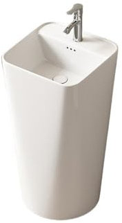 YHxFlux Lavabo Salle de Bain Lavabo sur Pied en Porcelaine Blanche avec Robinet argenté et kit de vidange for Salle de Bain Lavabo sur Pied