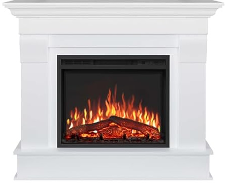 ArtiFlame Albion AF24 - Cheminée électrique sur pied avec chauffage - 1800 W - Effet flamme 3D réaliste - Éclairage LED - Télécommande - Minuterie - Thermostat - Effet crépitant - MDF - Blanc