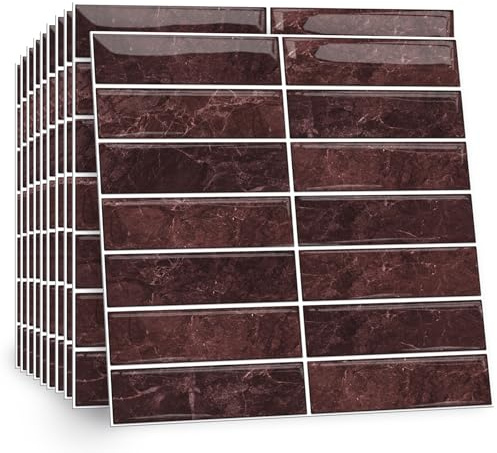 TOARTI 10 Stück 2D Tiefrot Fliesenaufkleber Metro Fliesen Selbstklebend fliesenaufkleber Küchenrückwand Fliesen Klebefliesen Fliesenfolie Selbstklebende Küche Bad 30 x 30cm