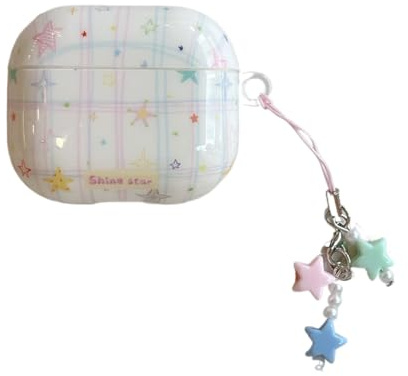 PIQIUZC Schutzhülle für Airpods 4 mit niedlichem kreativem Sternen-Design, glänzendes Tomatenmuster, stoßfest, mit Kawaii-Anhängern (Sterne)