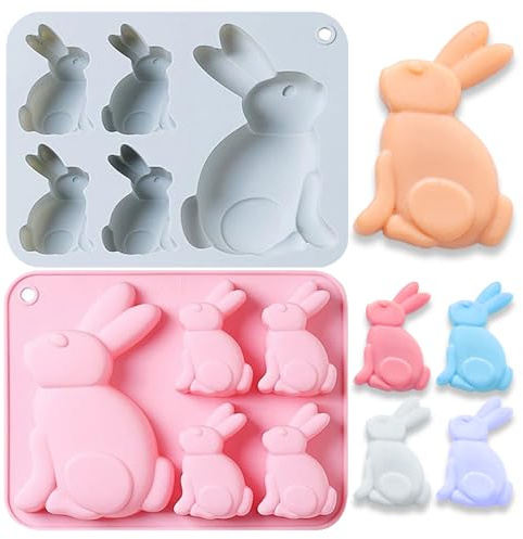 KEELYY Ostern Silikonform Kaninchen, 2 Stück Osterhasen Silikonformen Gießformen, 3D Hasenform Silikon für Schokolade, Mousse, Gelee, Pudding, Wachsschmelze, Seife