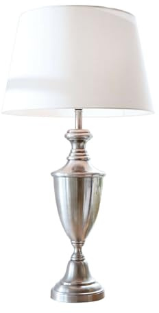 LOBERON Tischlampe Montalure - matt Gebürsteter Metallfuß - Imposante Größe - Zeitloses Design - Tischleuchte - Aluminium - Leinen, silber/creme