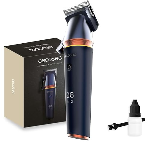 Cecotec Haarschneider PrecisionCare Expert Ceramic. Brushless-Motor, Keramik-Klingen, 120 Min Akku, 5 Hebelstufen 0,8–2 mm, 6 Aufsätze, Display Mit RPM & Akku Für Präzises Schneiden