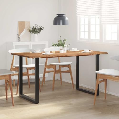 Massivholz Esstisch Akazie 154x80 cm rustikal industriell mit Stahlbeinen schwarz für Esszimmer Küche großer rustikaler Tisch