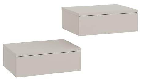 KOMTO Wandregal mit Schublade Kaschmir - Nachttisch Hängend 2er Set Nachttisch Wandmontage Wandschublade Nachtschrank Hängend | Monaco 42 x 30 x 15 cm