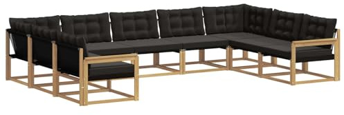 vidaXL Outdoor-Sofagarnitur mit Kissen 9 pcs Weiß und Schwarz, Garten Lounge, Moderne Outdoor-Couch, witterungsbeständiger Sitzbereich, bequem für die Terrasse