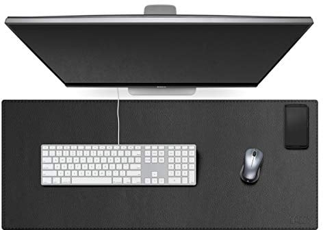 Cacoy 100x40 cm Leder Schreibtischunterlage, Groß Gaming-Mauspads, Erweiterte Mausmatte, Multifunktionale Schreibtisch Unterlage, Desktopschutz Unterlage für Büro und Home (Schwarz)