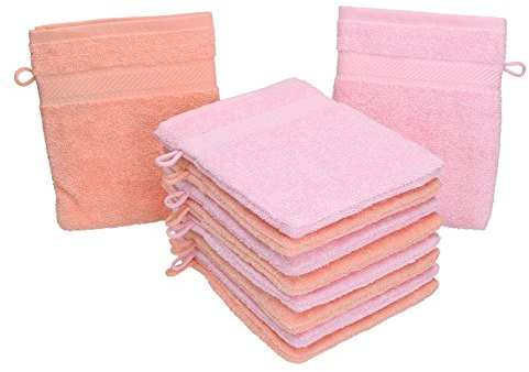 Betz 10 Stück Waschhandschuhe Palermo 100% Baumwolle Waschlappen Set Größe 16x21 cm Farbe rosé und apricot