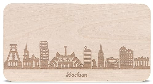 Frühstücksbrettchen Bochum mit Skyline Gravur - Brotzeitbrett & Geschenk für Bochum Stadtverliebte & Fans - ideal auch als Souvenir