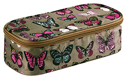 Clairefontaine 8524C - Schlampermäppchen oval 22x7x10cm, ideal für die Schule, aus Textil, 1 Stück, Schmetterling, sortiert