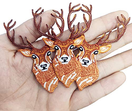 3 Stück Hirsch-Stickerei-Aufnäher, zum Aufbügeln oder Aufnähen, Weihnachtsapplikation, zarte bestickte Flicken, coole Aufnäher für Männer, Frauen, Jungen, Mädchen, Kinder
