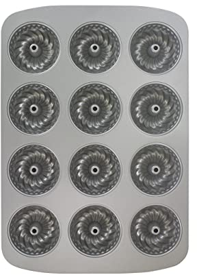 PME CSB123 Non Stick 12 Cup Mini Fluted Ring Pan, Carbon Steel