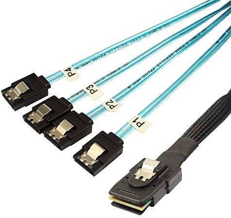 Jopto Mini SAS Cables 50cm Internal Mini-SAS to 4 SAS SATA Multi-Lane Forward Breakout Cable Hard Drive Data Transfer Cable Mini SAS 36 Pin SFF-8087 Male to 4 SATA 7 Pin Female Hard Drive Splitter