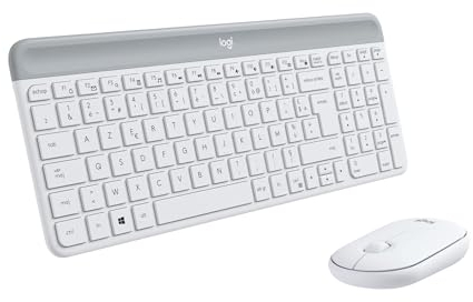 Logitech MK470 Slim Combo Kabelloses Tastatur-Maus-Set, 2.4 GHz Verbindung via Nano-USB-Empfänger, 10m Reichweite, 18-Monate Batterielaufzeit, PC/Laptop, Französisches AZERTY-Layout - Weiß