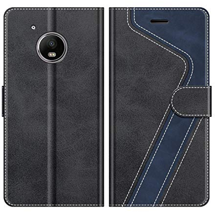 MOBESV Hülle für Motorola Moto G5 Handyhülle, Lederhülle mit Kartenfach, Klapphülle mit Ständer, Flip Case Handytasche Schutzhülle, Schwarz