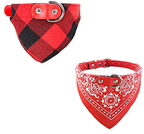 Newtensina Hundehalstuch, kariert, niedlich, Welpenhalsband, verstellbar, Rot, Größe L, 2 Stück
