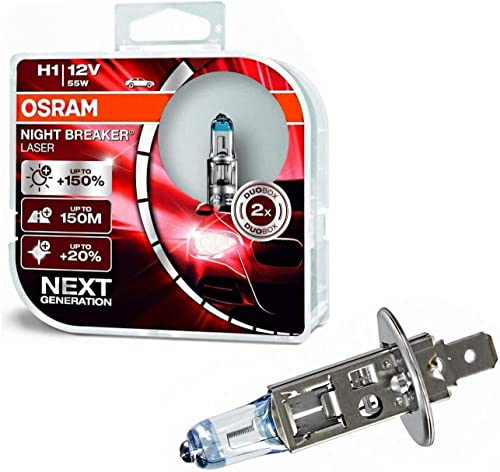 2x Osra.m H1 55W 12V Night Breaker Laser Next Generation 64150NL-HCB Weiß Ersatz Halogen Birne für Scheinwerfer, Fernlicht, Abblendlicht, Nebelleuchte vorne - E-geprüft