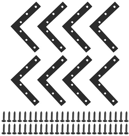 SAYAYO Flat L Shape Repair Mending Plate Joint Bracket Support Brace 120mm x 120mm, Stainless Steel Angle Corner Brackets Matte Black, 8 Pack