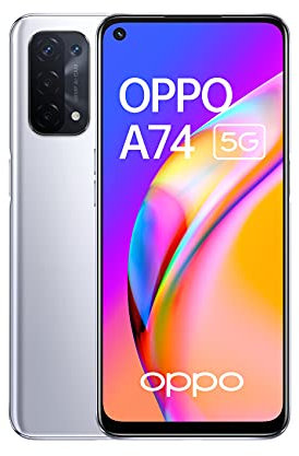 OPPO A74 - Smartphone 5G Débloqué - Téléphone Portable 5G - 128 Go de Stockage 6 Go de RAM - Écran Ultra Fluide - Quadruple Capteur Photo 48 MP - Processeur Qualcomm Octa-Core - Charge Rapide - Argent